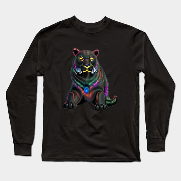 Black Neon Panther Long Sleeve T-Shirt by Cattingthere